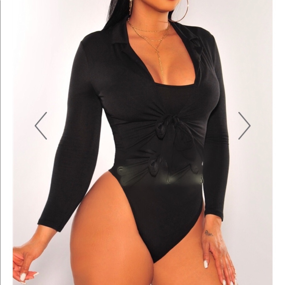 Hms new bodysuit black small thong long sleeve